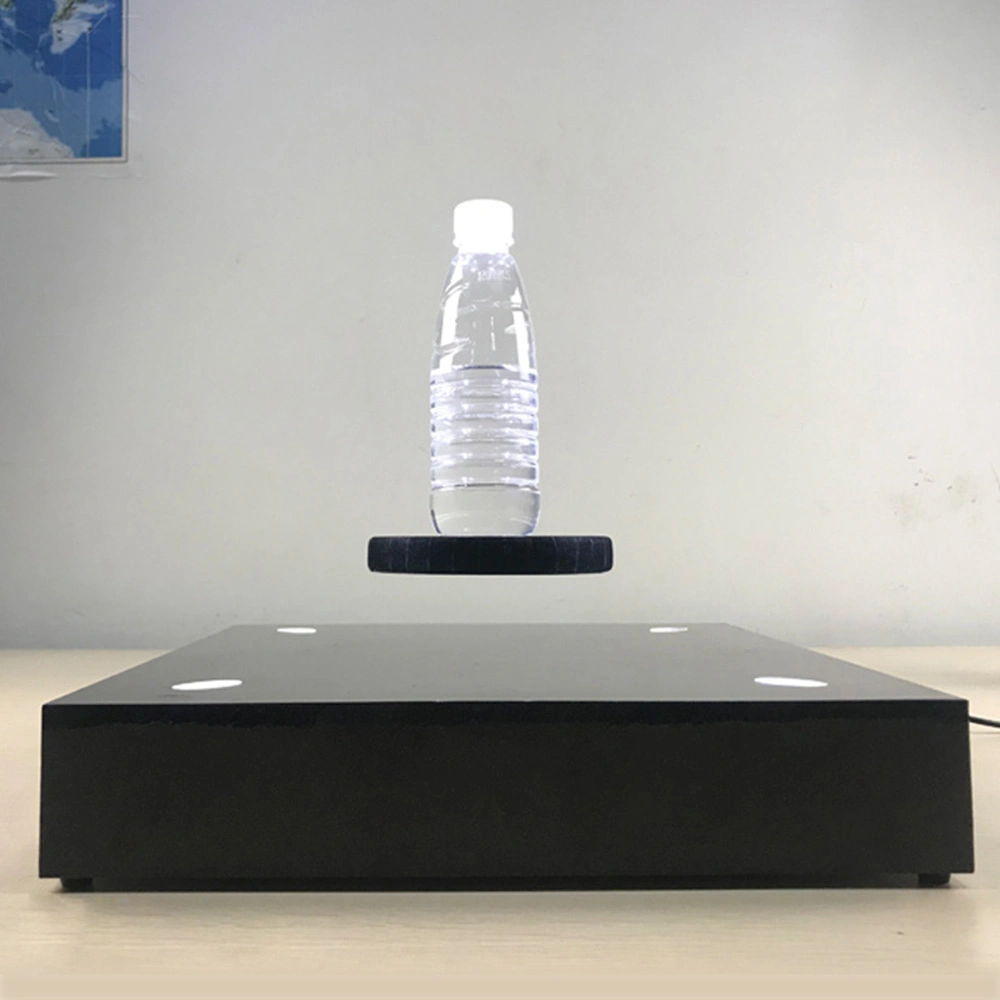 Customize 4 LED Light Square Mirror Surface Magnetic Levitation 1kg Bottle Shoes Display Stand, Floating 1000g Display Rack for Advertisement and Exhibition